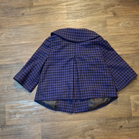 Mac & Jac Purple Houndstooth Cropped Wool Jacket Coat Trapeze - Picture 7 of 13